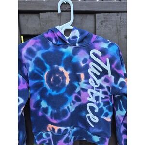 Tie Dye Justice Girls Fleece Hoodie Sweatshirt Purple Size 10 EUC‎